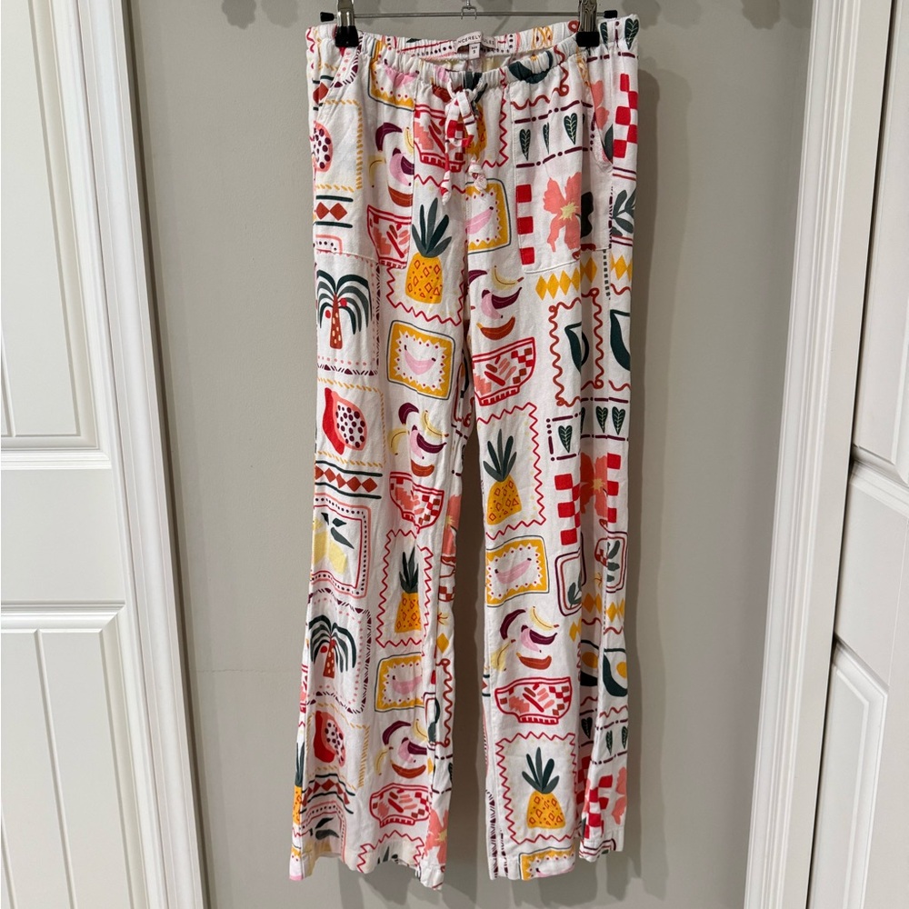 Sincerely Jules tropical fruits wide leg rayon / linen pants